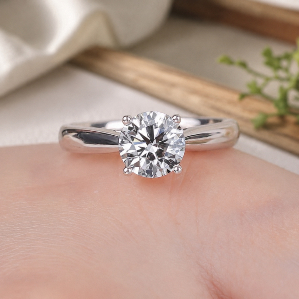 Round-cut Diamond Four-prong Open Ring For Women