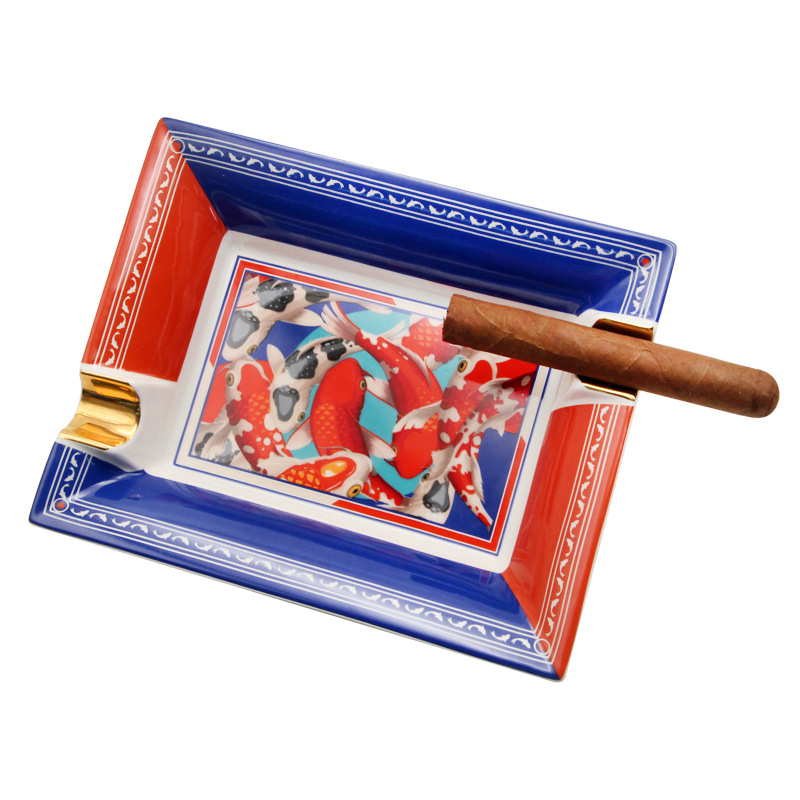 Fashion Creative Large Capacity Square Painted Ceramic Cigar Ashtray