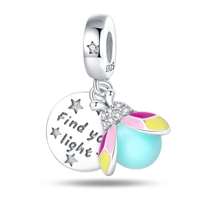 Colorful Luminous Firefly 925 Pure Silver Beads DIY Ornament Pendant Pyc531 - Shop at LoveMi