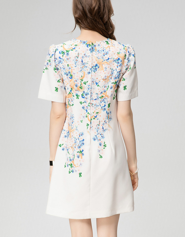 Printing Heavy Industry Rhinestone Short Sleeve Dress Niche