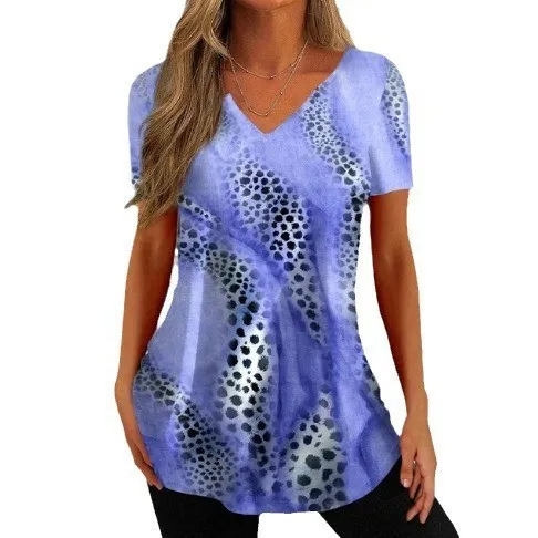 Summer Casual Loose V neck Pullover Short Sleeve Style 6 - Shop at LoveMi