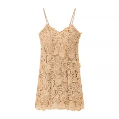 Sexy Style Beige Flowers Dress - View 1