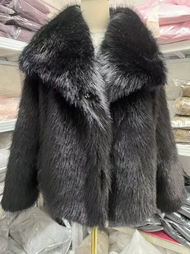 Women's Pure Color Versatile Faux Fur Collar Long Sleeve Coat Plus Size Outerwear Black - Shop at LoveMi