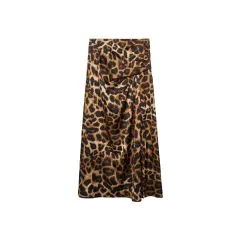 Leopard Print High Waist Long Skirt Pleated Skirt - Leopard - View 1