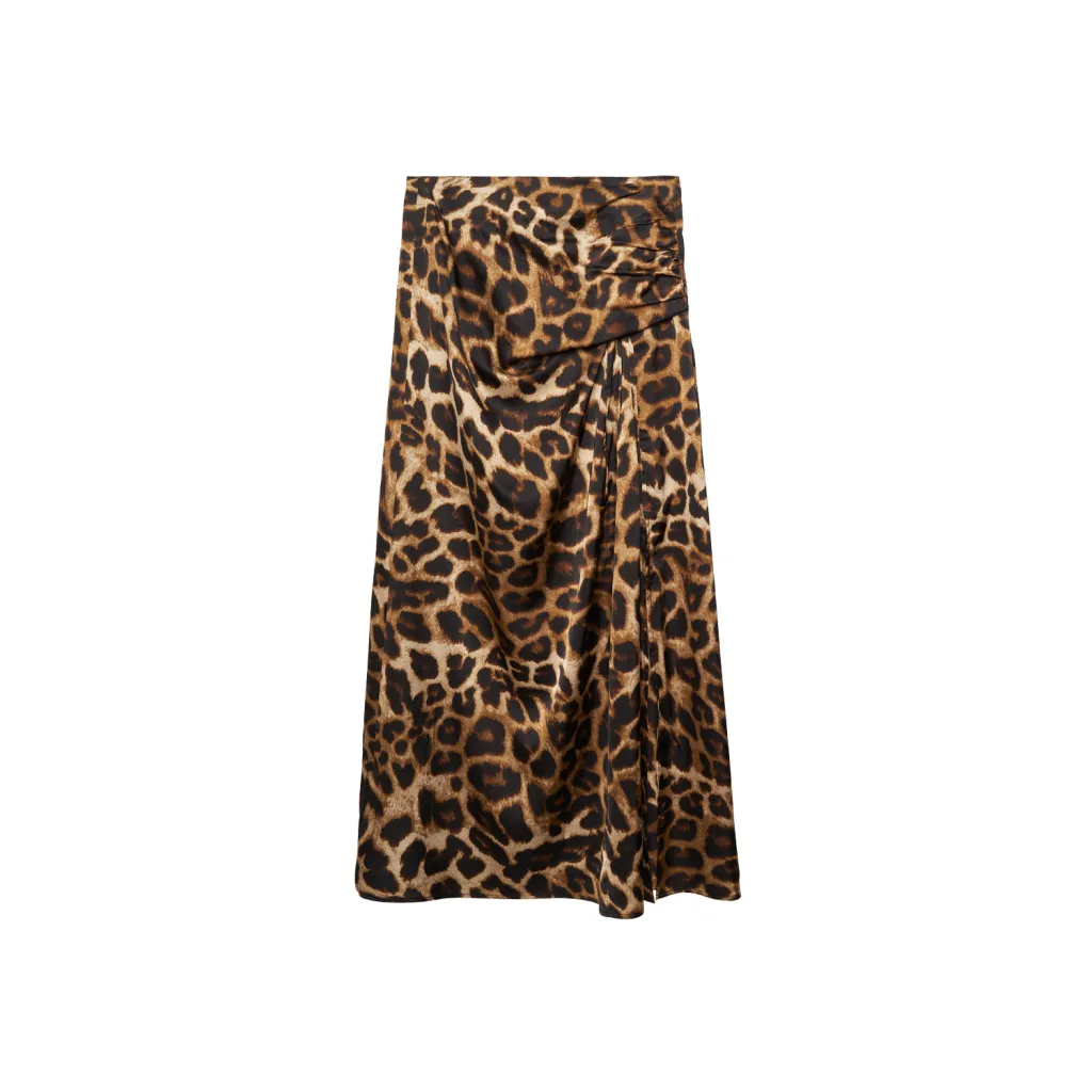 Leopard Print High Waist Long Skirt Pleated Skirt - Leopard