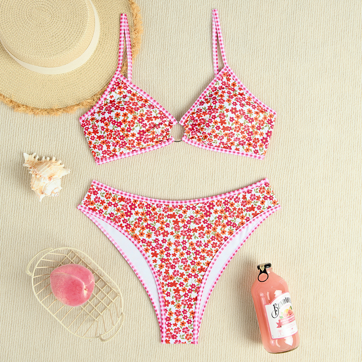 Sexy Floral-print Triangle-bra Bikini Swimsuit