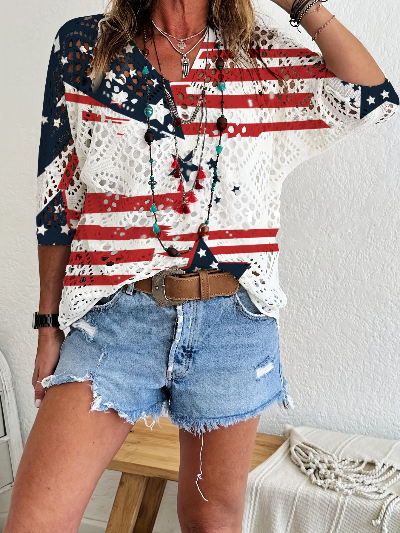 Women's Batwing-Sleeve Sweater 3D Knitted Print Style 895 – hollowed-out relaxed fit polyester