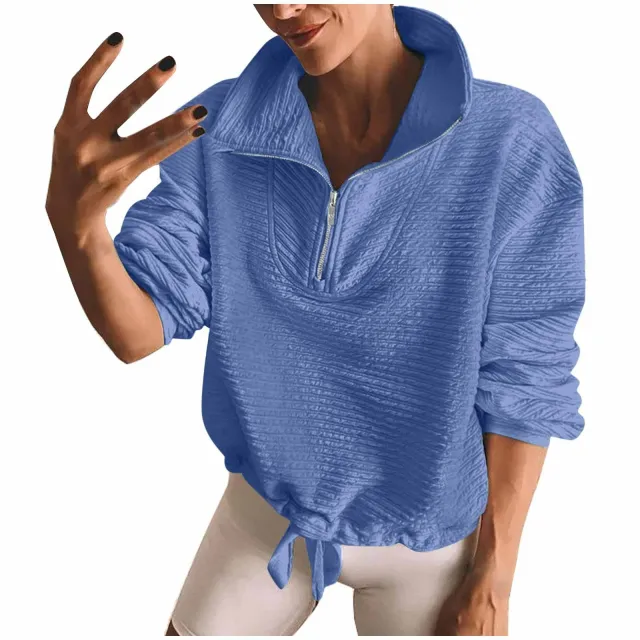 Half Zipper Sweatshirt Lapel Drawstring Spring And Autumn Winter Sweater Blue - Shop at LoveMi
