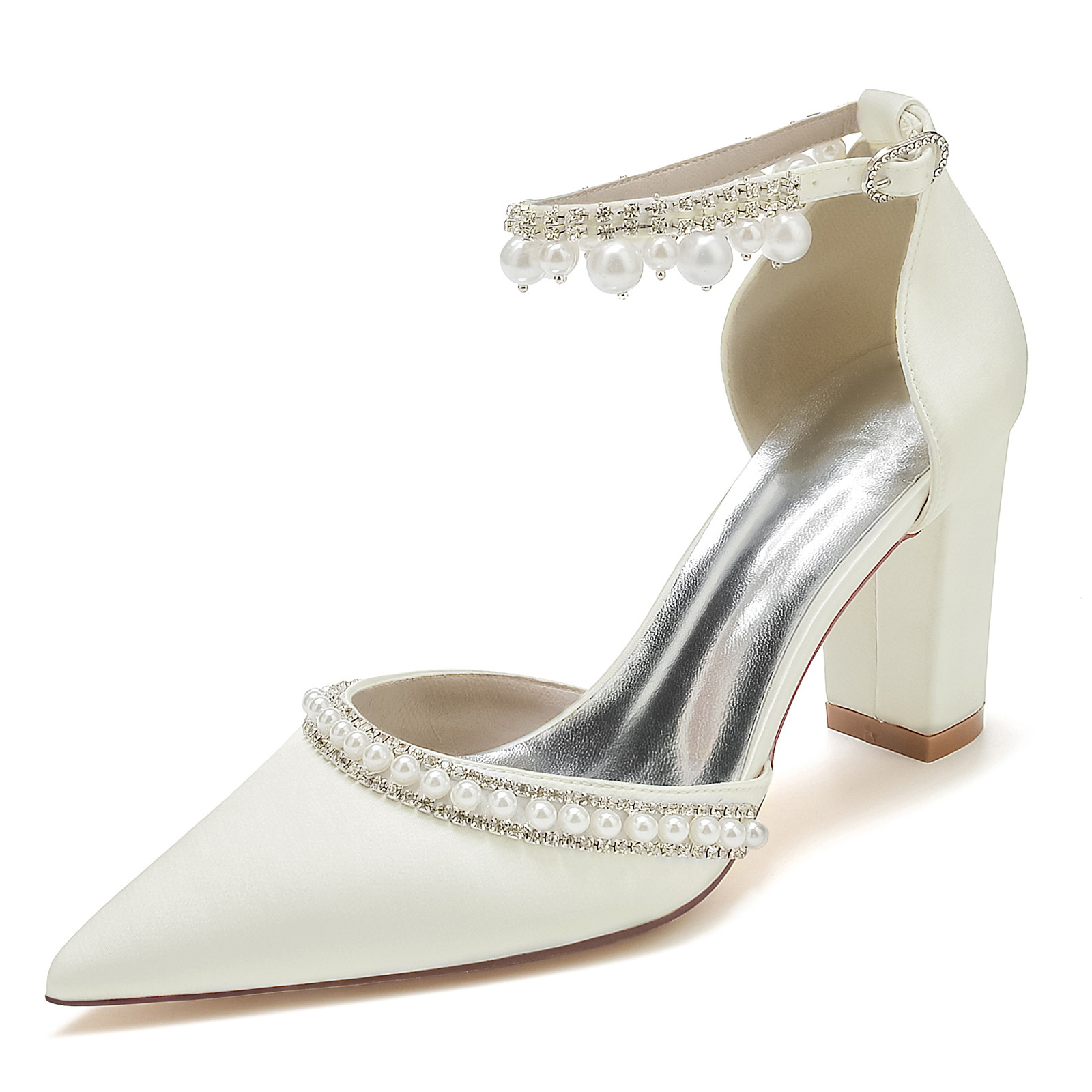 Title 13, Satijnen pumps met spitse neus, blokhak, strass...