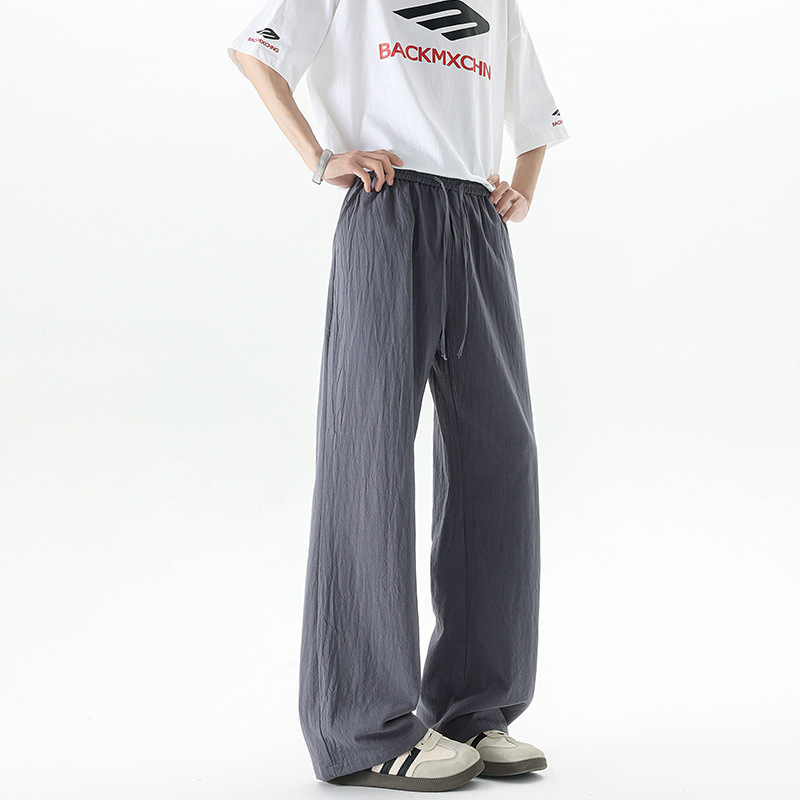 Mens Summer Thin-Style Loose Straight-Leg Ice Cotton Extended Casual Pants