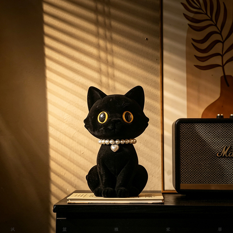 Black cat ornament pearl necklace decoration (black cat