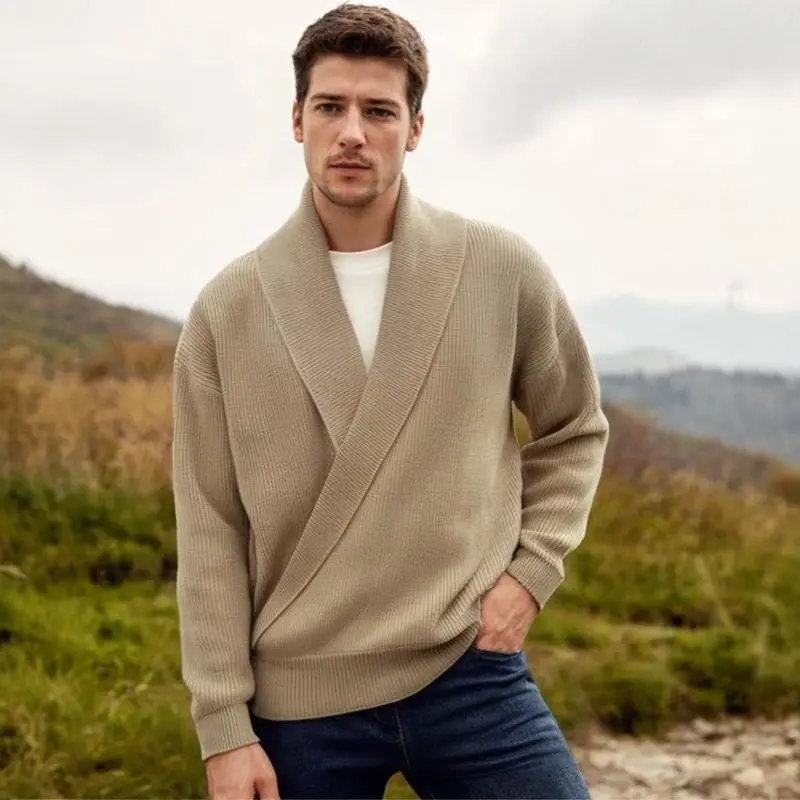 Solid-color Deep V-neck Drapey Knit Sweater