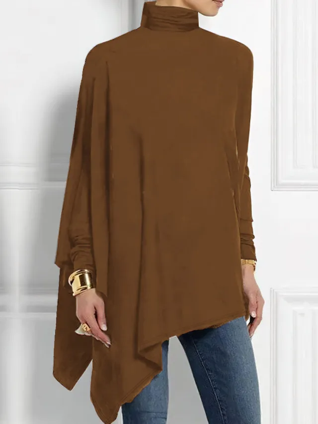 Women's Long sleeved Irregular Bottoming Top Brown - Shop at LoveMi