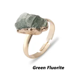 Natural Crystal Ring Rough Stone Gold-plated Open - Green Fluorite - View 1