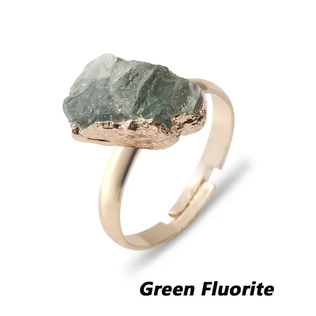 Natural Crystal Ring Rough Stone Gold plated Open Green Fluorite - Shop at LoveMi