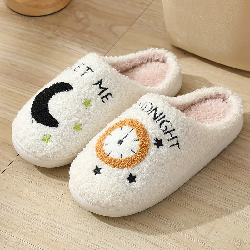 Cotton Slippers Home Moon Clock Couple Indoor Warm Winter