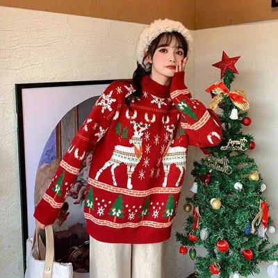 Fashion Christmas Clothes Elk Sweater For Women Red - Shop at LoveMi
