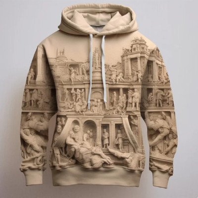 Printed European And American Plus Velvet Hooded Sweater