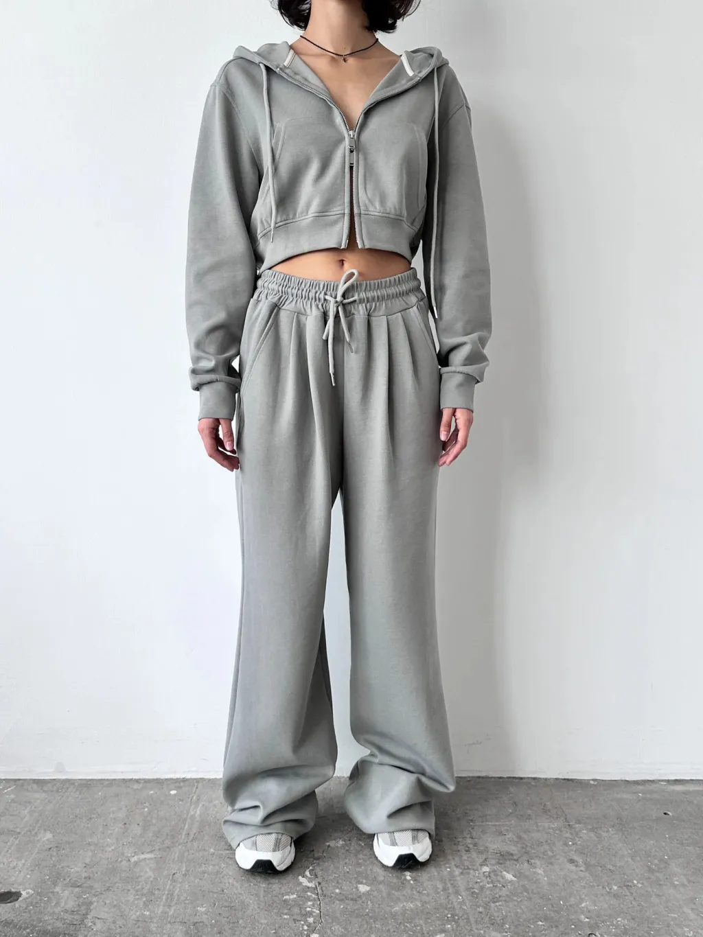 Casual Women's Suit Solid Color Long Sleeve Zip Hoodie Drawstring Sweatpants - Gray