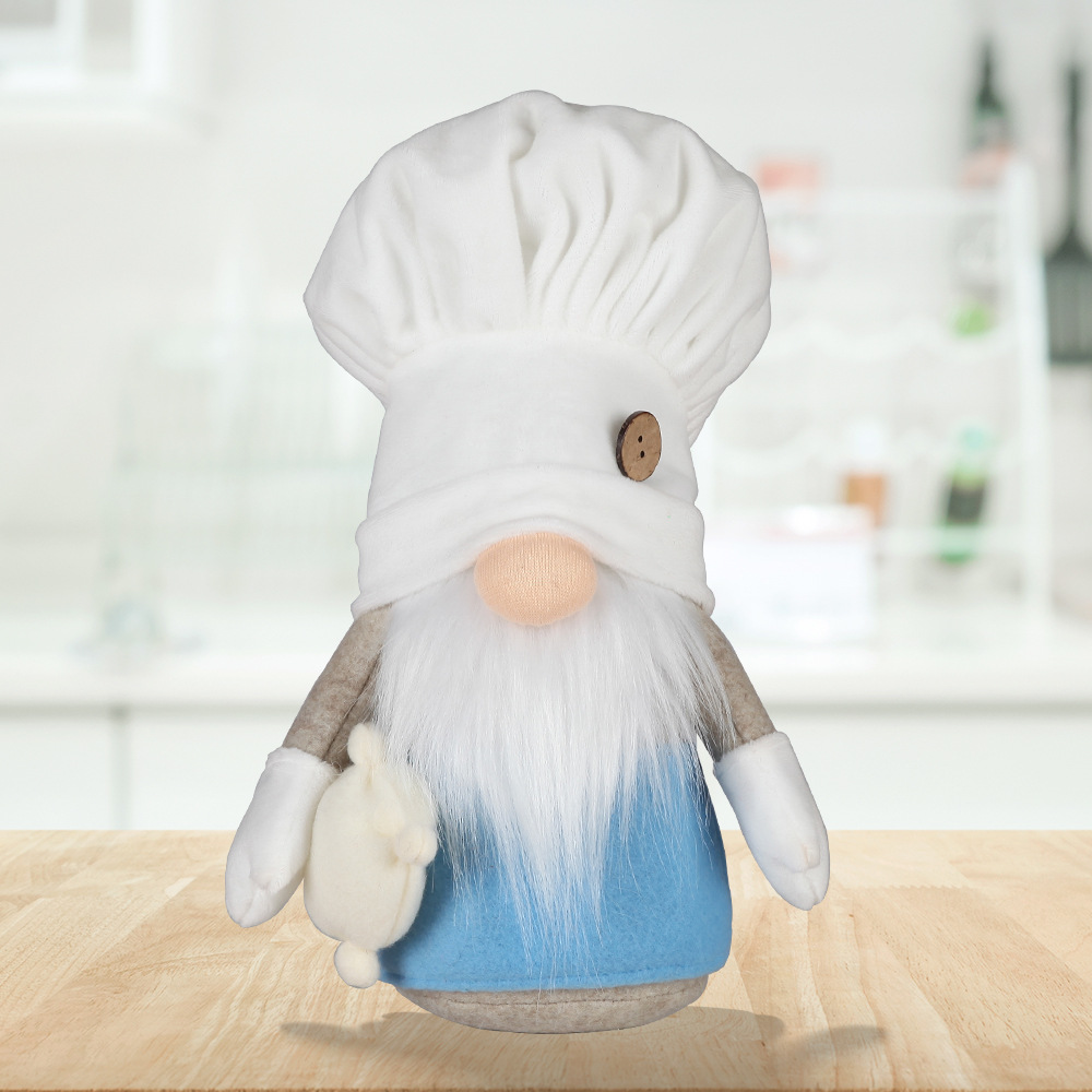 White Chef Cap Doll Blue