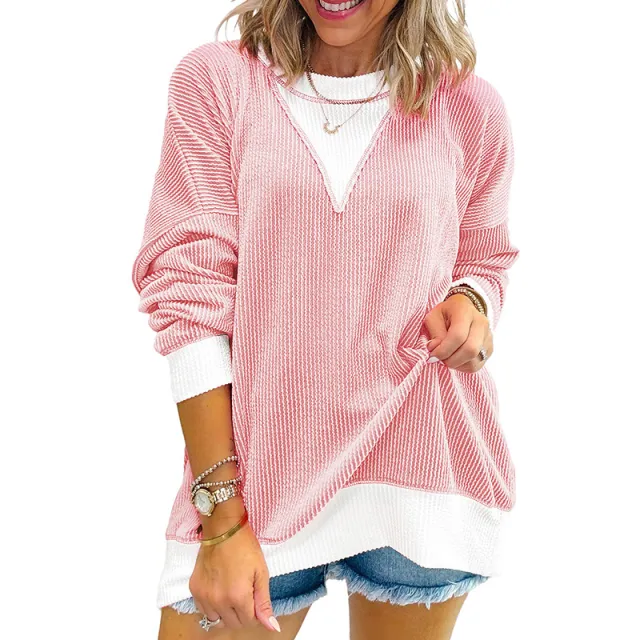 Round Neck Long Sleeve Pullover Women's Sweater Lc25129519 P4010 L - Shop at LoveMi