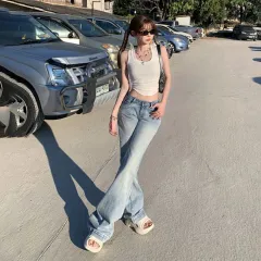 American Retro Low Waist Bell-bottom Pants Slim Fit Slimming Stretch All-matching Jeans - Blue - View 1