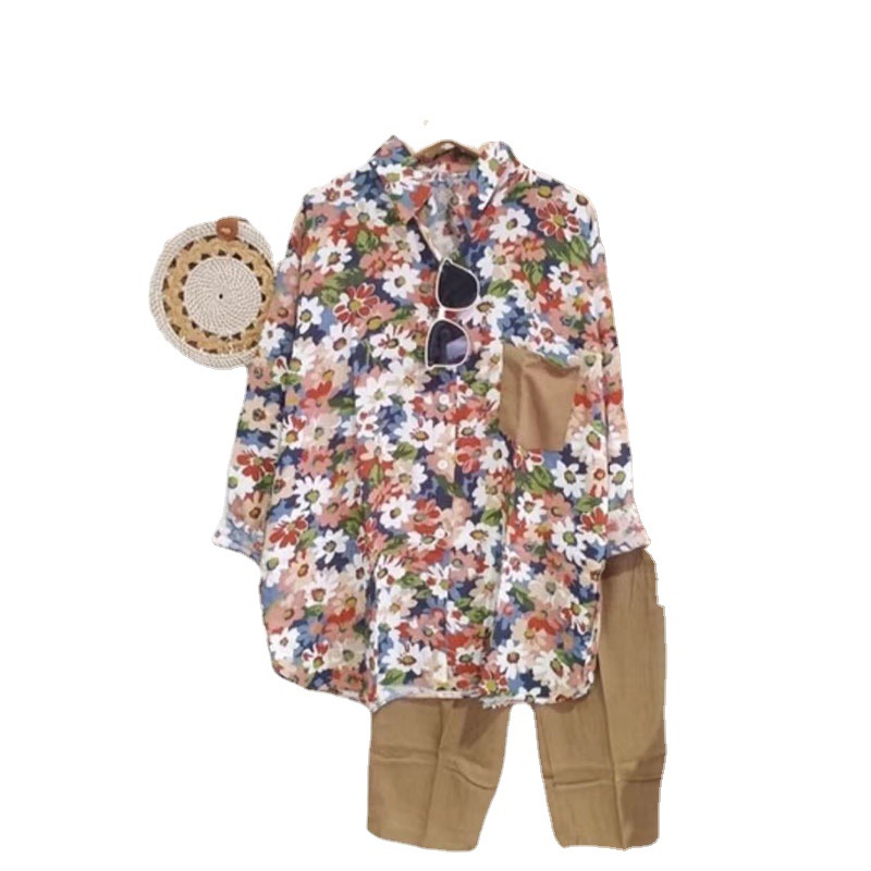 Oversized Loose-fitting Pattern Print Lapel Cardigan Suit - Image 3