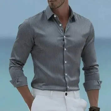 New Mens Long-sleeve Striped Shirt