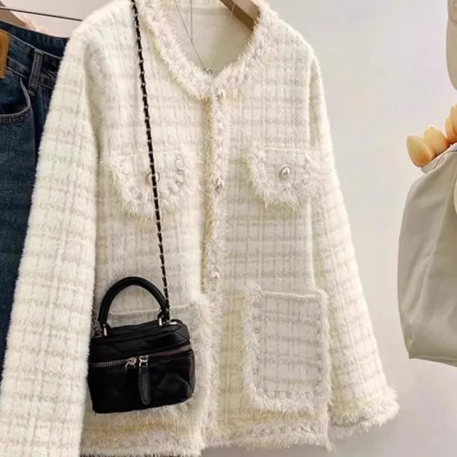 New French style Chic Knit In Faux Mink Velvet For Spring And Autumn Beige - Shop at LoveMi