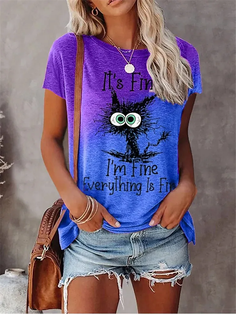 Women's 3D Animal Letter Print Loose Round Neck - Tt09-S