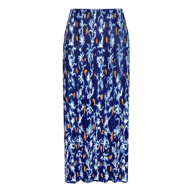 Printed High Waist Slit A Line Skirt Flower Line Blue Skirt - Shop at LoveMi