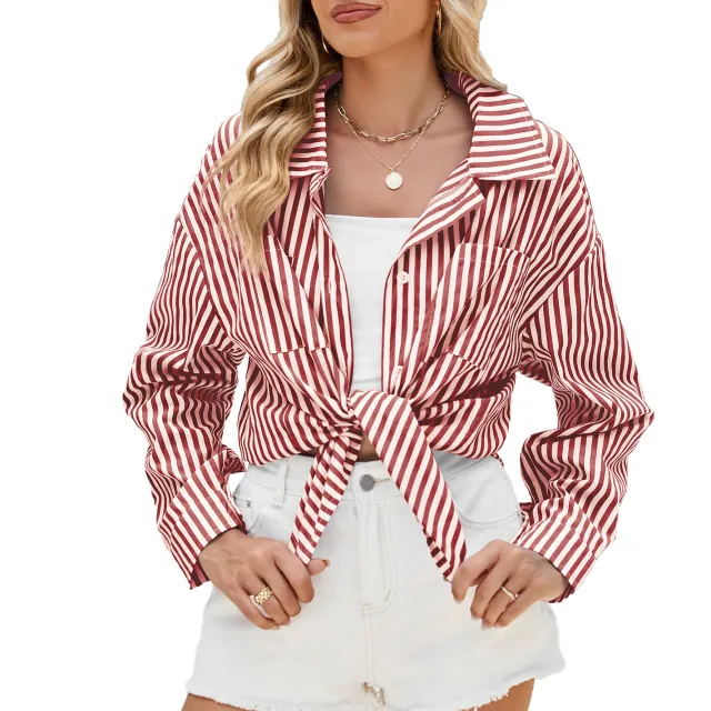 Oversize BF Style Long Sleeve Loose Striped Shirt Pink - Shop at LoveMi