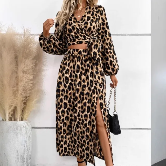 Printed V neck Long sleeve Tie Elegant Suit Color - Shop at LoveMi