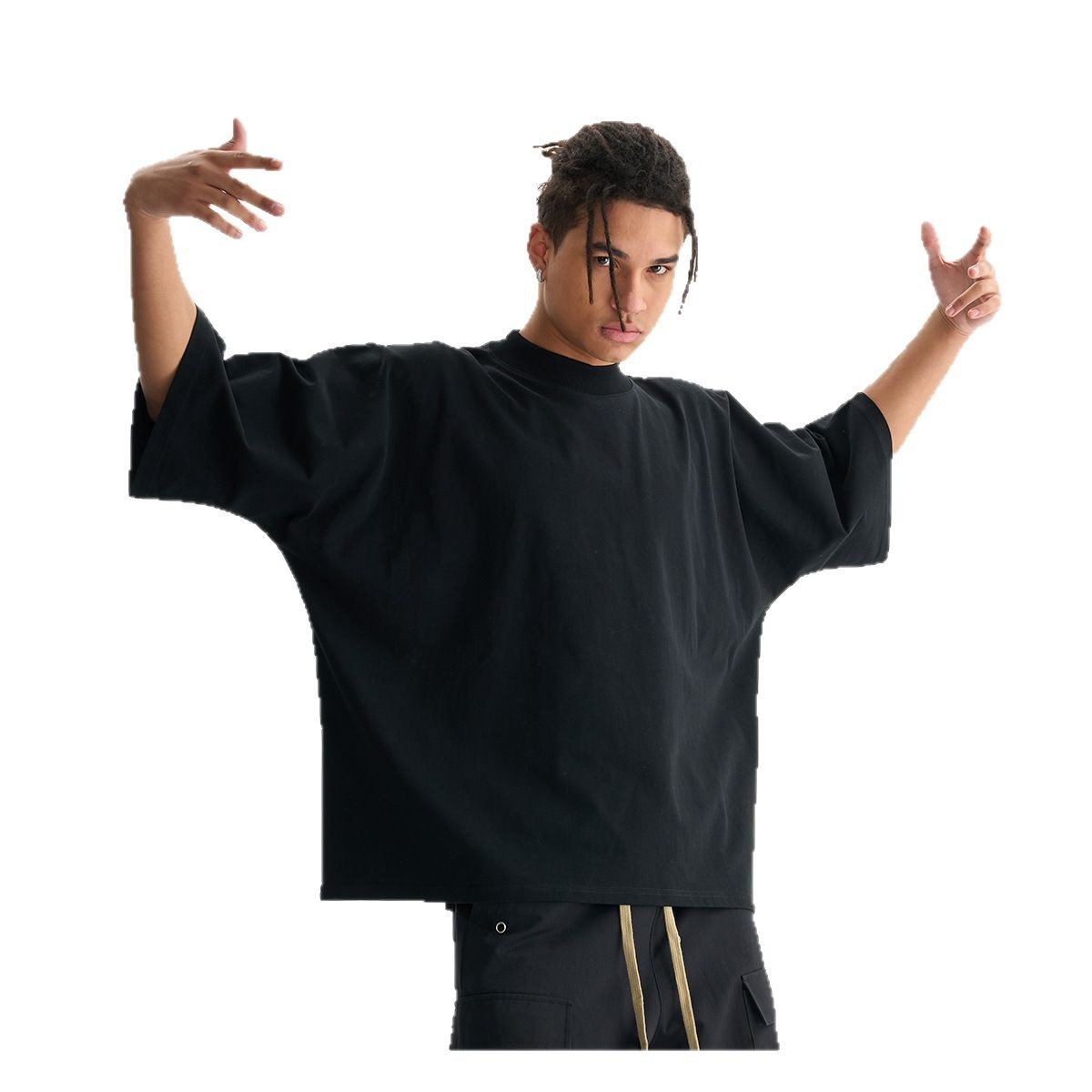 Streetwear Heavyweight Pure Cotton Short Relaxed-fit T-shirt For Men With A Bold Small Neckline
