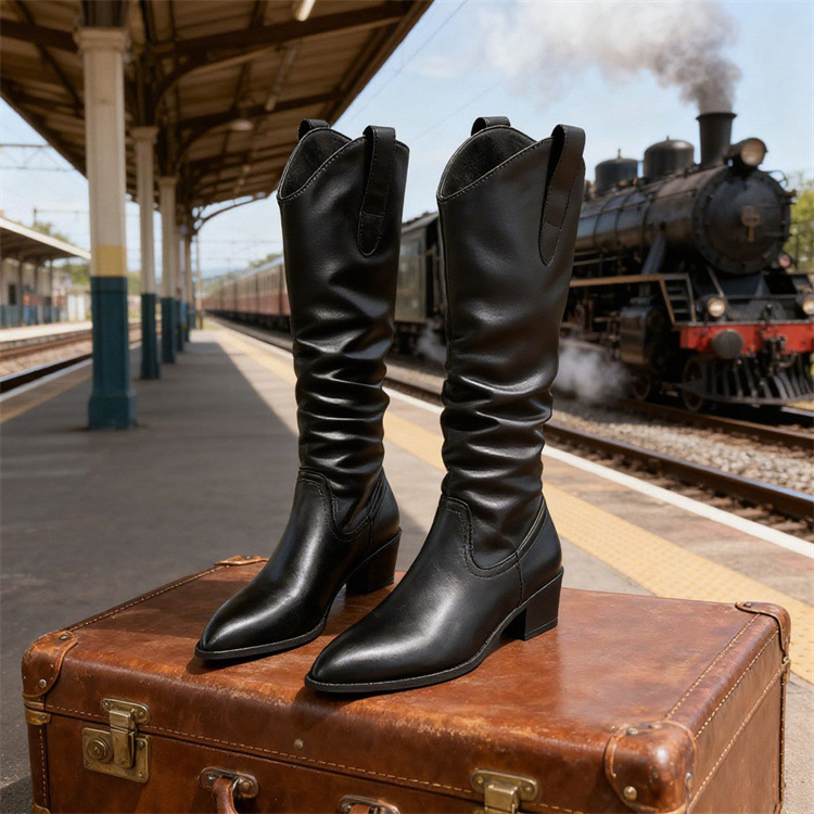 Chunky Heel Suede Riding Boots