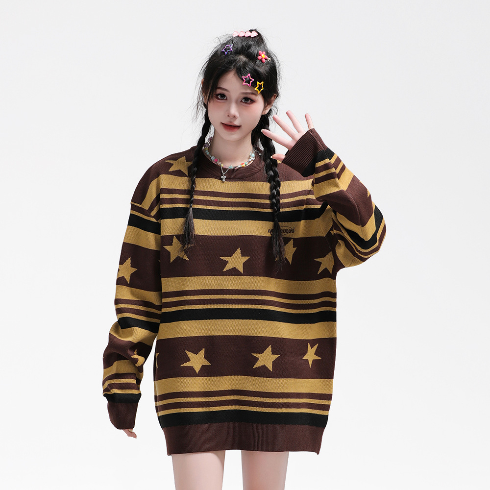 European And American Stripes XINGX Round Neck Long Sleeve Sweater