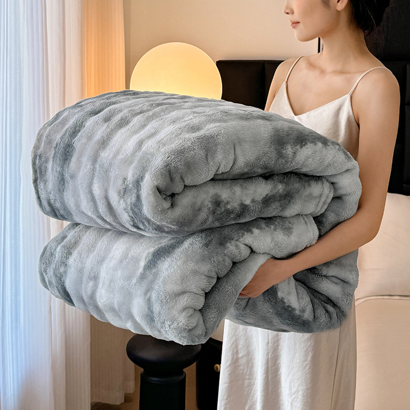 Rabbit-fur-like Plush Bubble Flannel Blanket With Printed Designperfect For Naps And As A Throw