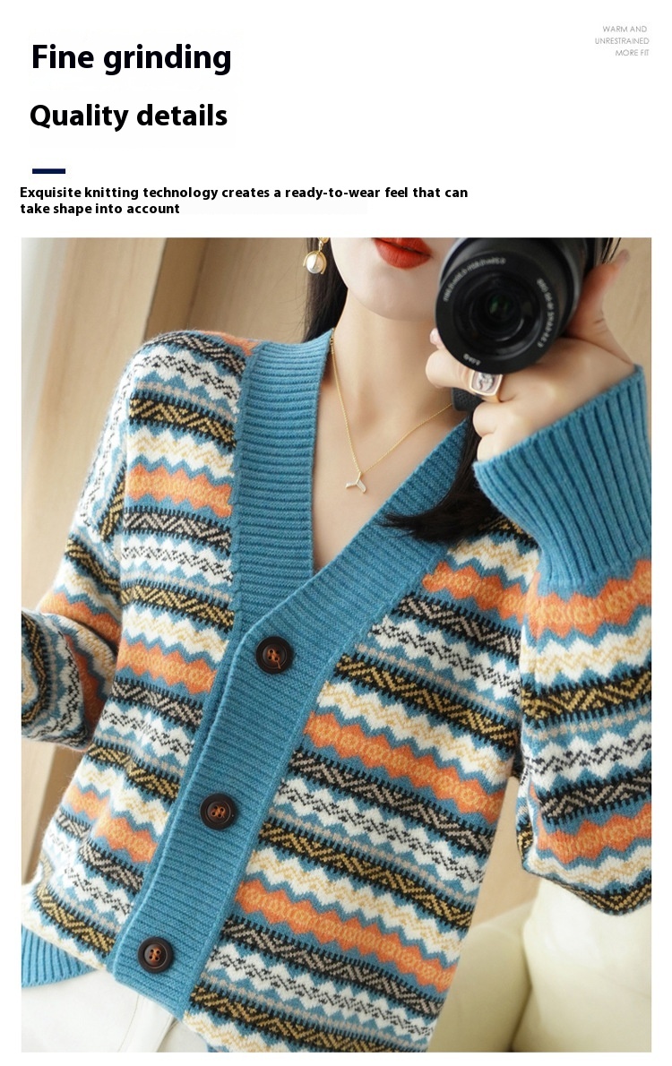 Loose And Lazy Style Women's Outer Wear Western Style Knitted Cardigan