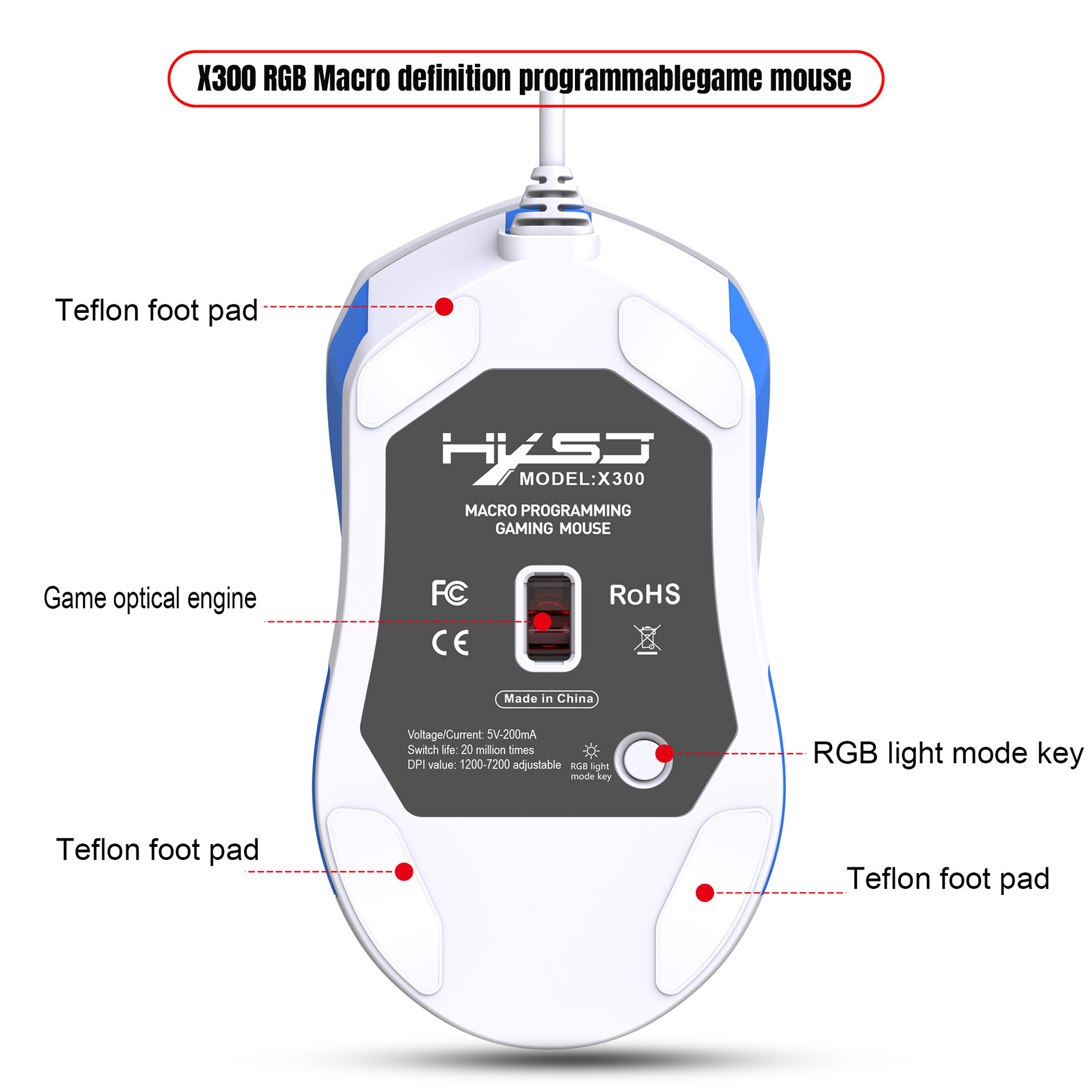 Hollow Out Wired E-sports mus RGB Luminous Lightweight - Miniatyr 15