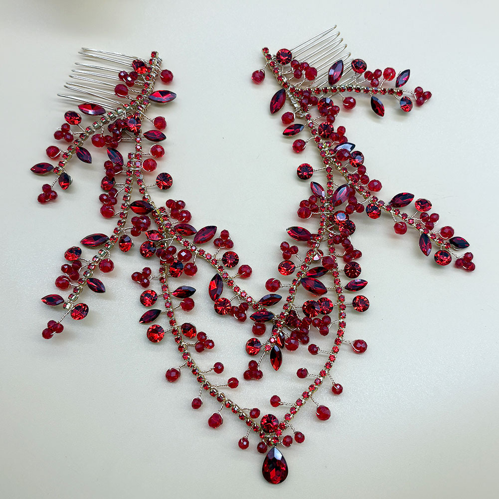 Handmade Forehead Chain Double Hair Comb Pendant Forehead Ornament In Colorful Hues