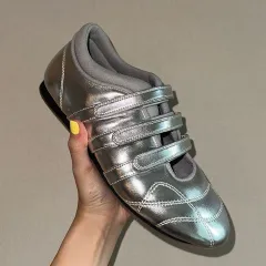 All-Match Sports Casual Velcro Flat Round Head Ballet Slipper - Silver - View 1