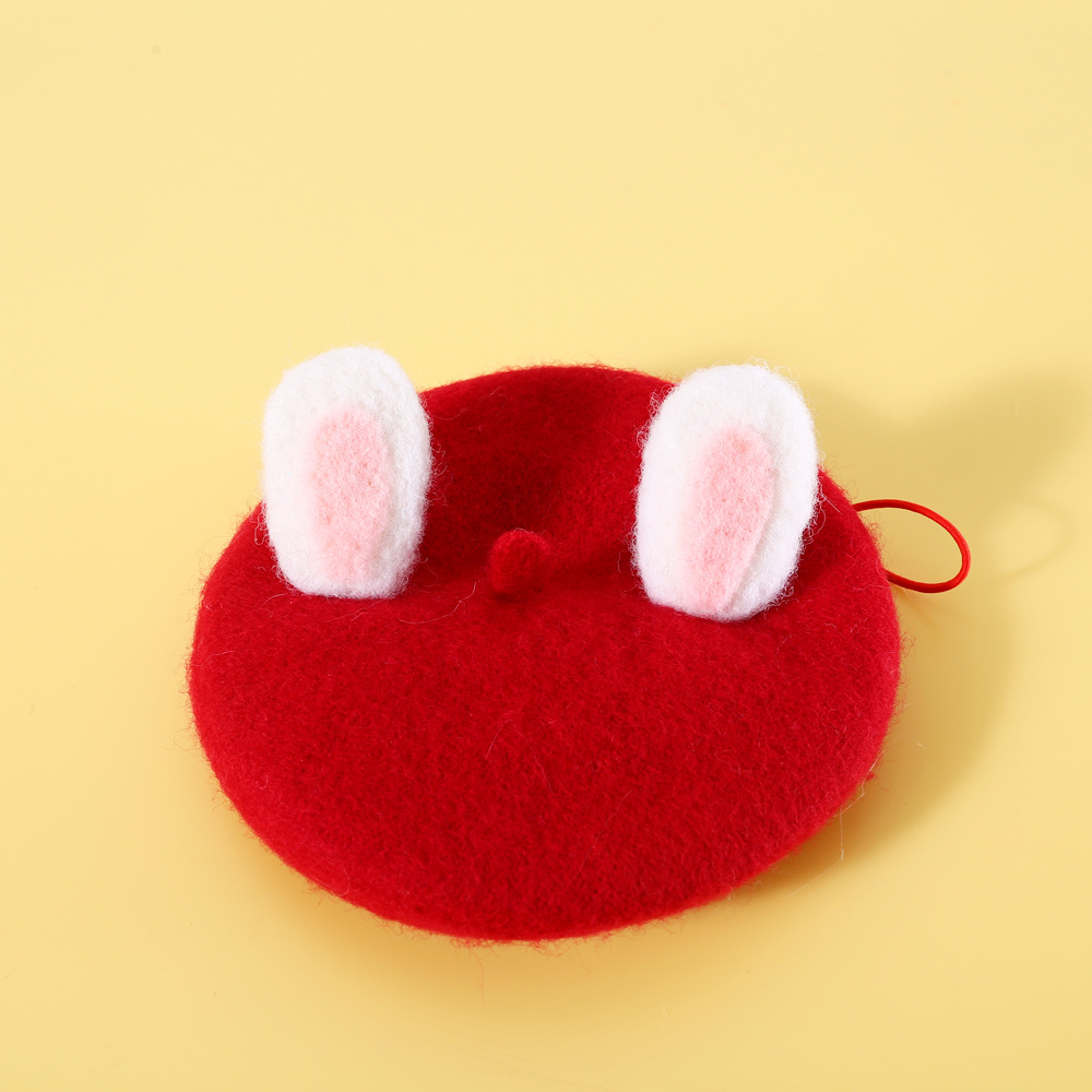 Red Rabbit Ear Cap