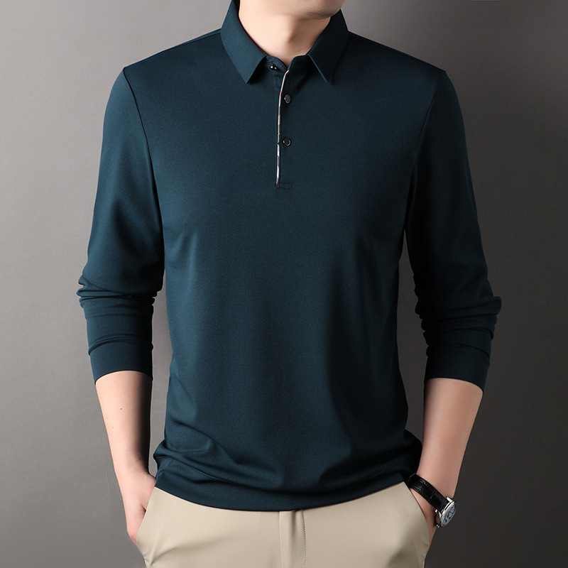 Men's Spring Autumn Long-sleeve Polo Shirt With A Turn-down Collar
