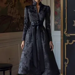 Elegant Spring And Autumn Long Sleeve Satin Party Dress - Black - View 1