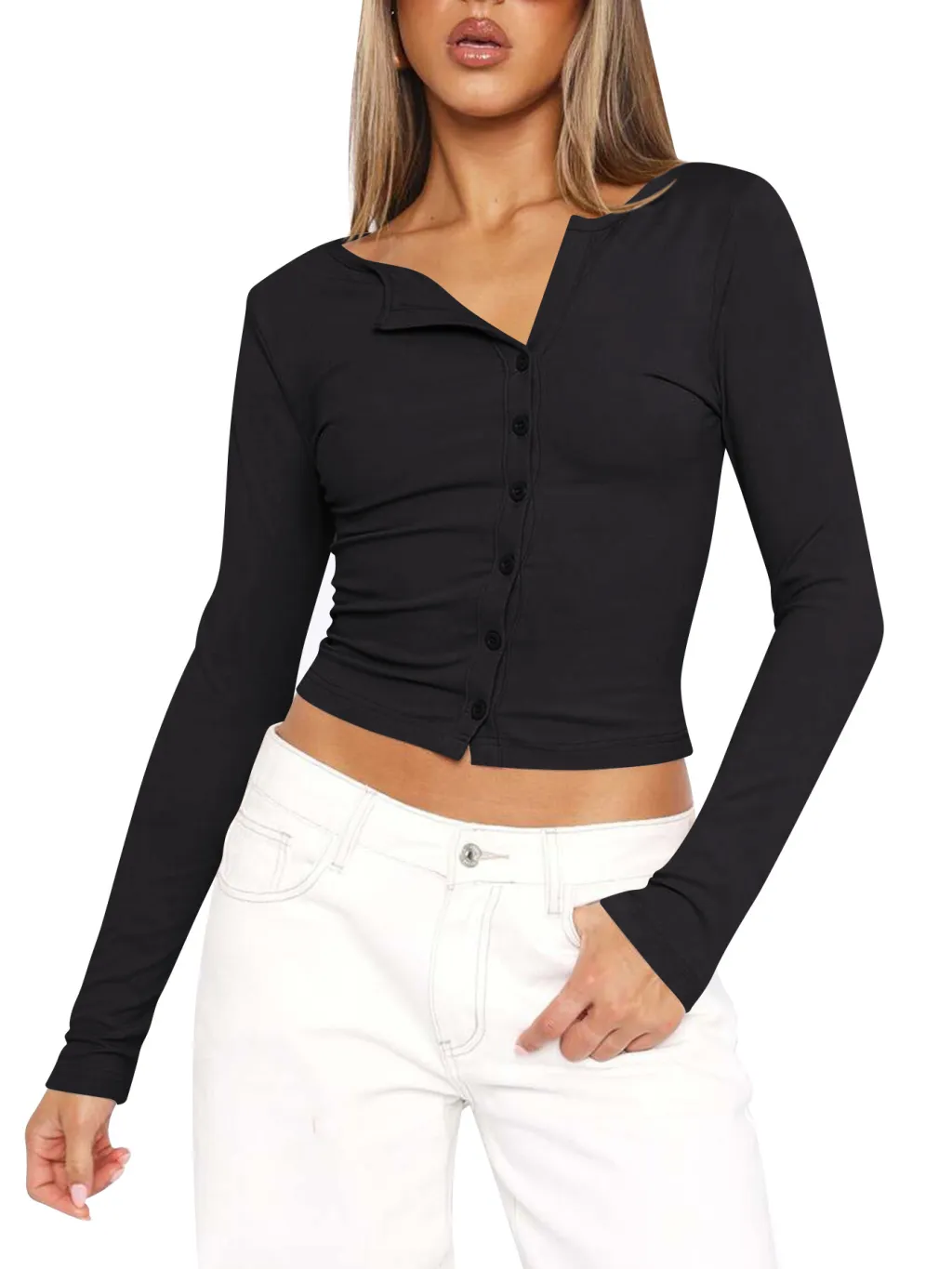 High-grade Y2g Slim-fit Fashion Pure Desire Style Long-sleeved T-shirt - Black