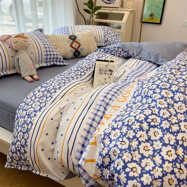 Washed Cotton Bed Sheet Quilt Cover Four piece Set Orchid K - Shop at LoveMi