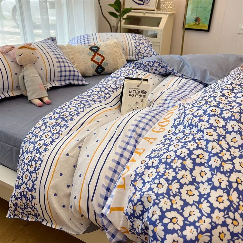 Washed Cotton Bed Sheet Quilt Cover Four-piece Set - Orchid K