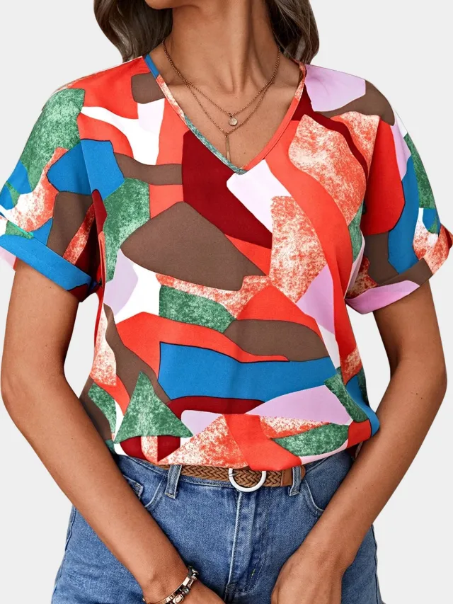 Women's Clothing Printed V neck Top Floral 3 - Shop at LoveMi