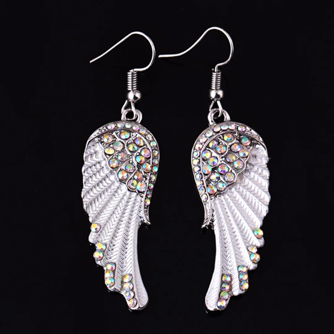 3 Colors Angel Wings Feather Dangle Crystal Earring Antique Elegant Women Jewelry