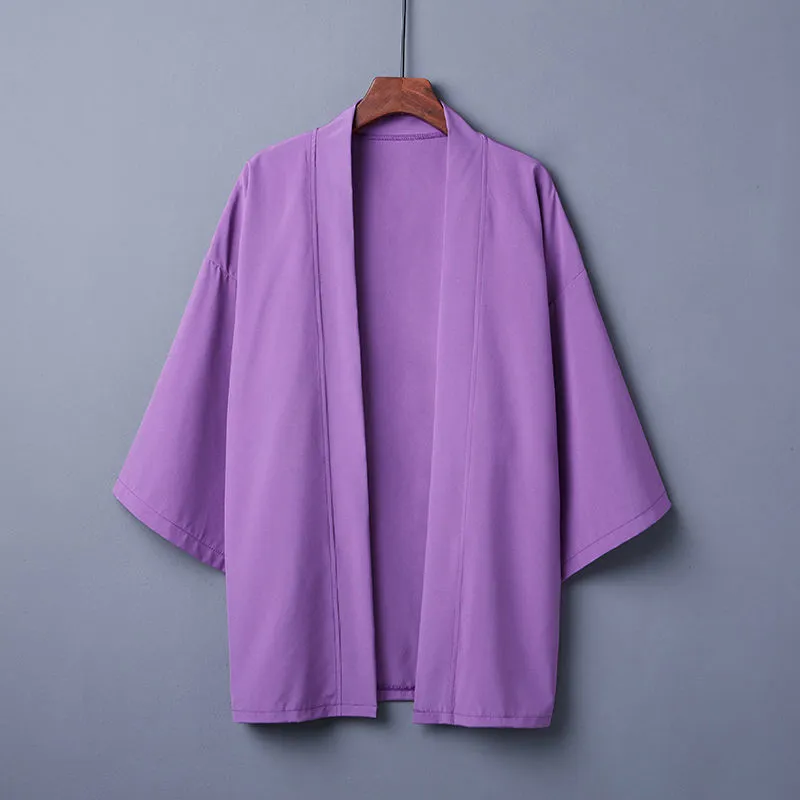 Solid Color Cardigan Summer Shirt For Air Conditioning Room Sun Protection Clothing Tide - Purple